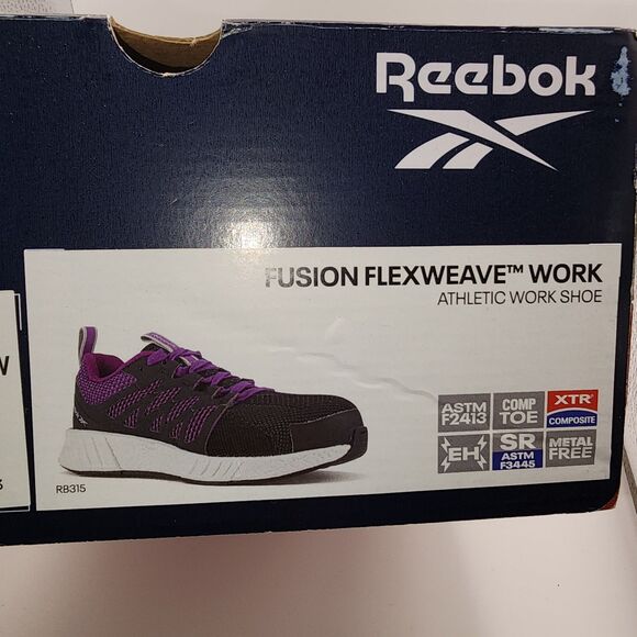 Reebok Fusion Flexweave Work Shoes Women 7.5 M BlackComposite Toe Missing Insole - Picture 3 of 16